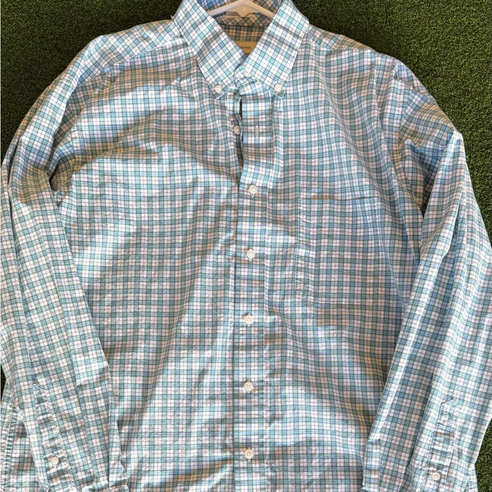 Onward Reserve Shirt Mens Large Button Down Green Blue Plaid Classic Fit